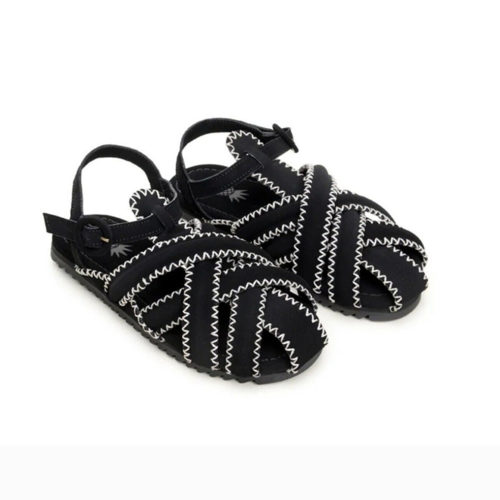 Farm Rio Black Zigzag Stitch Sandals